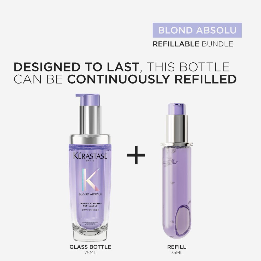 KERASTASE BLOND ABSOLU L'HUILE CICAGLOSS REFILLABLE, HAIR OIL FOR SENSITIZED LIGHTENED OR HIGHLIGHTED BLONDE HAIR