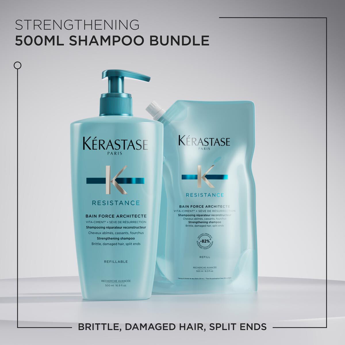 KERASTASE RESISTANCE BAIN FORCE ARCHITECTE SHAMPOO FOR DAMAGED HAIR BUNDLE