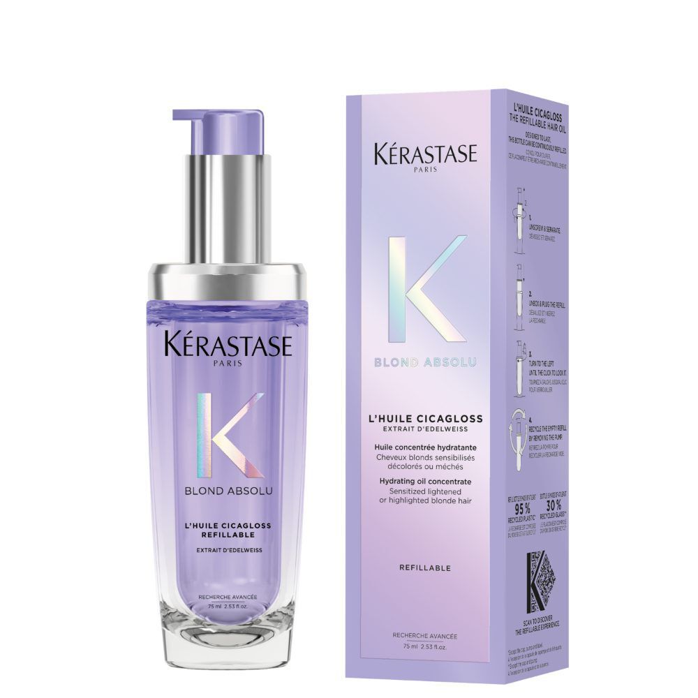 KERASTASE BLOND ABSOLU L'HUILE CICAGLOSS REFILLABLE, HAIR OIL FOR SENSITIZED LIGHTENED OR HIGHLIGHTED BLONDE HAIR